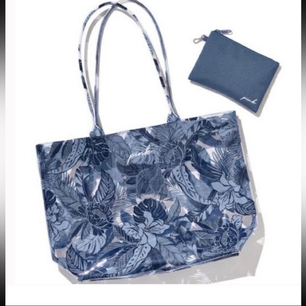 Blue Tropical PINK Polyvinyl Tote